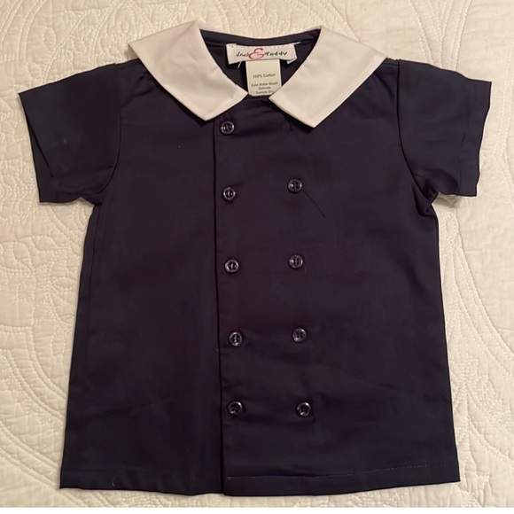 Jack & Teddy two piece short set Navy and white linen short set elegant 24M - Picture 5 of 5